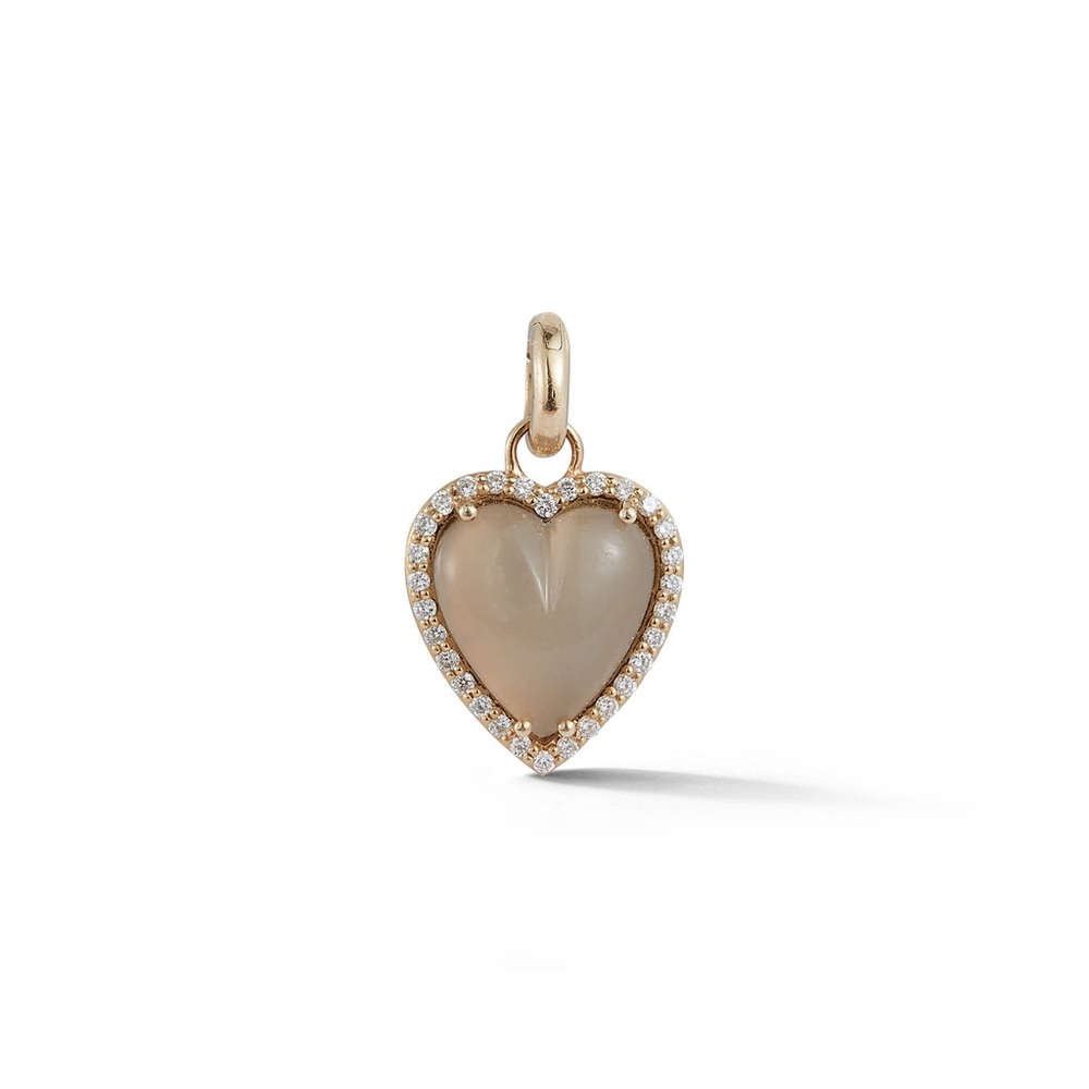 Storrow Alana Heart Pendant Grey Moonstone Diamond 14K Gold $1795 + $250 Clasp
